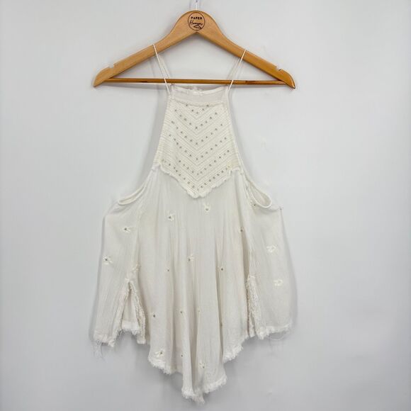 Free People Sultry Nights Embellished Tunic Tank, Size Small, Boho Semi-Sheer - Picture 1 of 8
